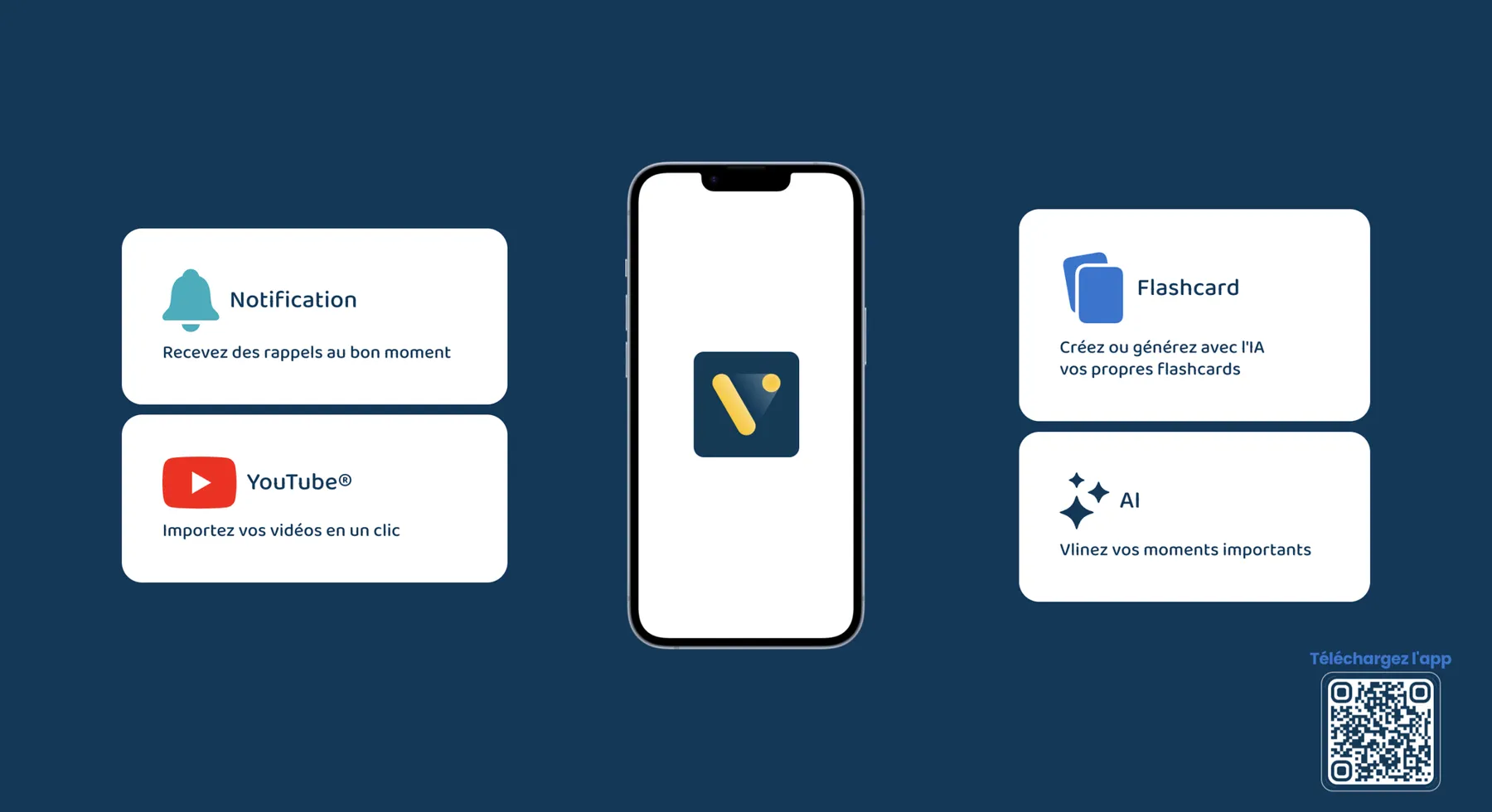 Les fonctionnalités de Vline autour de l'application : notifications, import YouTube, flashcards, IA